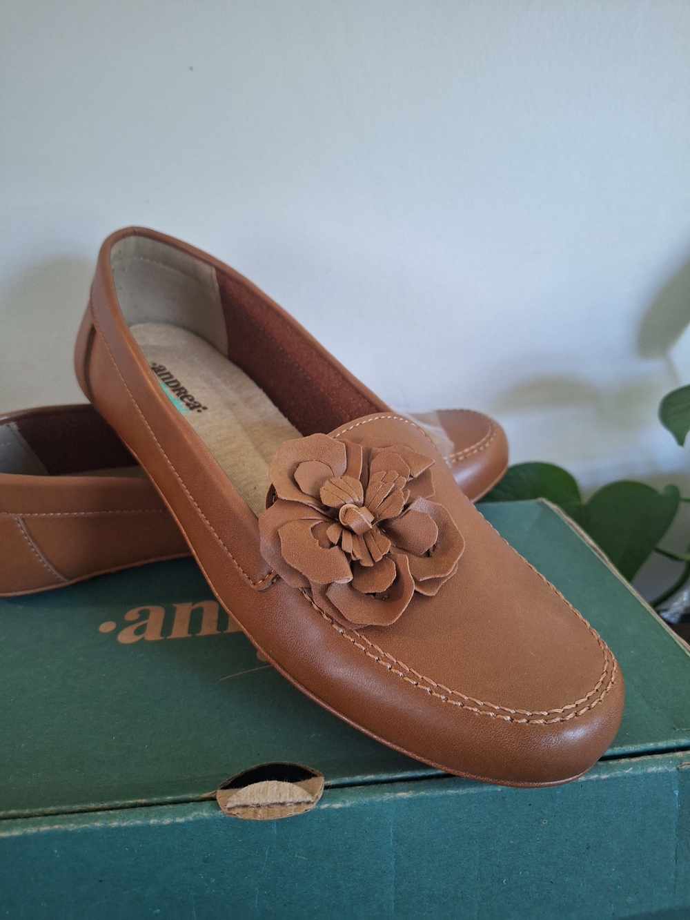 AND Brown Floral Applique Slip-On Loafers
